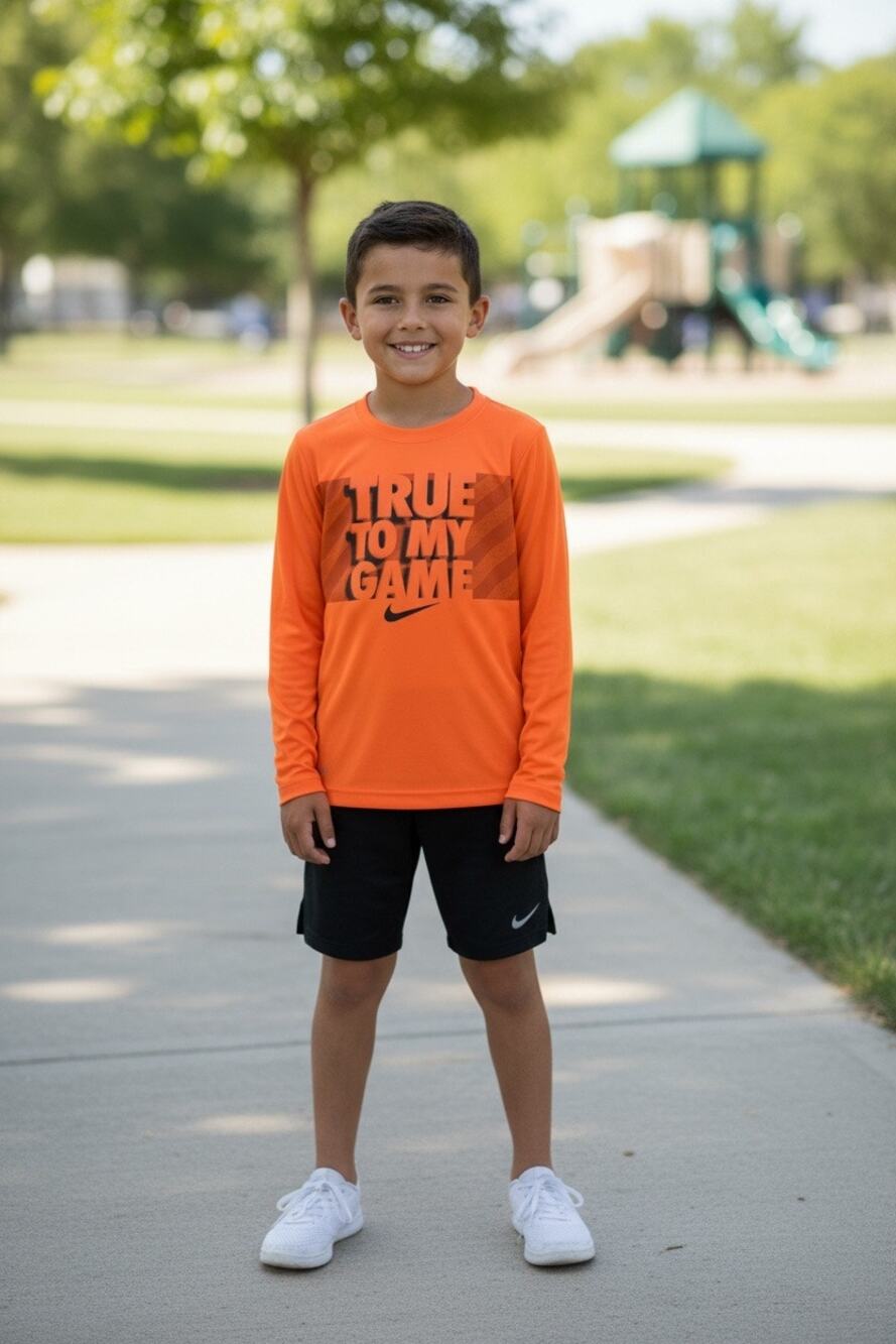 Nike Dri Fit Youth Boys Long Sleeve Athletic Shirt Orange Sz 6